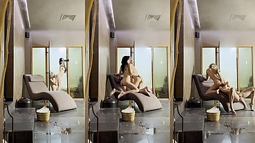Lesbian steaming room fun