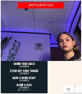 Slim blonde teen amateur gives a webcam performance and reacts