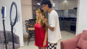 I help my cute stepsister with her social networks and we end up fucking hard until I come inside her ass.