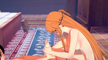 Art Online Hentai - Asuna handjob and footjob to Kirito - Japanese Asian Manga Anime Film Game Porn