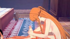Art Online Hentai - Asuna handjob and footjob to Kirito - Japanese Asian Manga Anime Film Game Porn