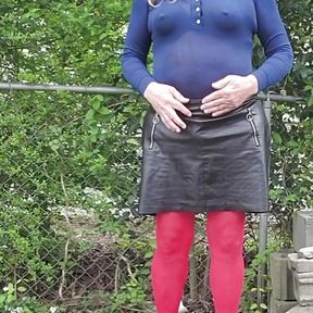 Cd walk outdoors. Piss my pantyhose, feet and shoes.