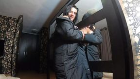 Oh &mdash;  sweet momma &mdash;  gets her black coat stained &mdash;  nasty doggy style cum dump