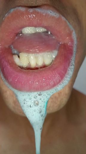 Colorful tongue, hard saliva, six pack, in the gym I almost got caught, hot fitness, long tongue   Clip 1