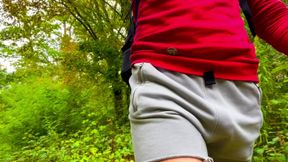 Dildo play, asshole teasing before being fucked in a wood