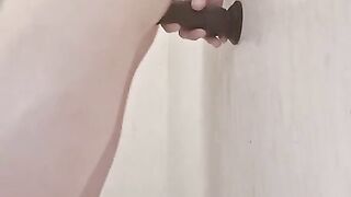 Sissy takes BIG BLACK COCK in the bathroom