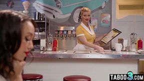 Black lesbian teen Alexis Tae sucking a blonde mature waitress's wet pussy&#x1F32E;&#xFE0F;