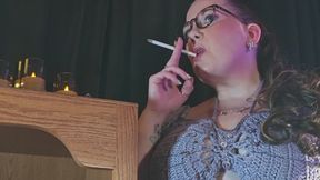 Wearing a custom crocheted halter smoking a VS menthol 120 and a full flavor 100
