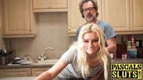 ”Blonde tart Jakki Louise gets stuffed with a big massive prick”