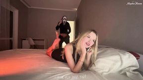 Raunchy Blonde Sex Orgy with Giant Boobs Got Ripped Apart by Screaming Man in Horror Outfit
