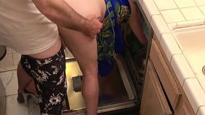 Stepmom Bent Over in the Kitchen, Legs Stuck in the Dishwasher