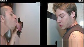 Gloryhole scene with gay sucking straight cock