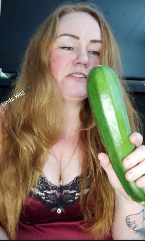 Playing with huge zucchini