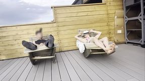 DICKFLASH ROOF ADVENTURE: part 1 a little redhead slut gives me fast cumshot on her and while her boyfriend waits