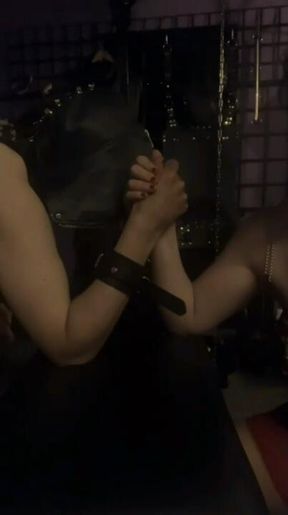 Arm wrestling and beating a sub...right hand.