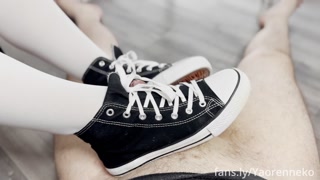 Cute waitress had to serve the manager. cum on her sneakers