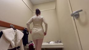 Mall Try on Flashing Showing to Her Client New Collections