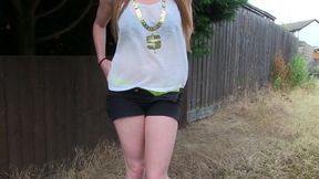 Samantha Bentley is pissing outdoor
