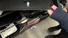 shameless public handjob in home store – cum on the baking tray