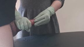 Nurse green gloves handjob