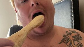 hairy tits fat belly ftm femboy eating pizza and breadsticks