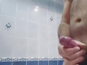 I cum a lot in a bathroom after an hour of jerking, slow motion