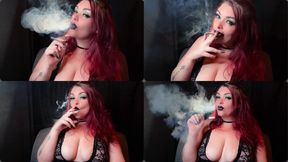 Up close, smoking a cigarette