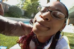 Ebony petite vixen captivates with sultry charm in a daring POV intimate affair