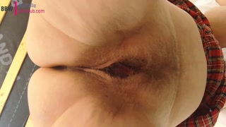 Stepson nerd fucks a busty MILF hard in her mouth and hairy pussy with cum on her big ass
