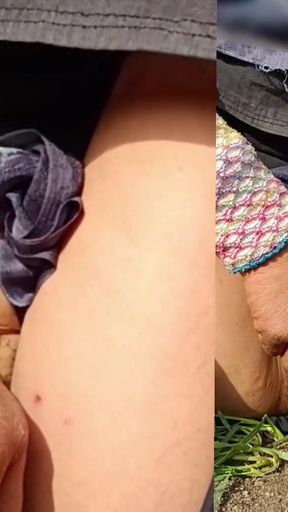 Big sister-in-law in the field, fingers in her pussy, the jungle field open, the open field, everyone's open open.   Clip 1