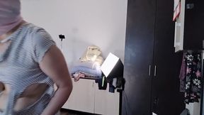 Sexy Latina Tries on and Cuts Clothes. Sexy Latina with Hairy