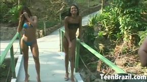 Two Teen Brazilian Girls in FFM Threesome Outdoors