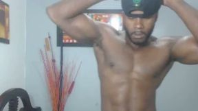 Ripped Black Guy Flexing for the Camera with