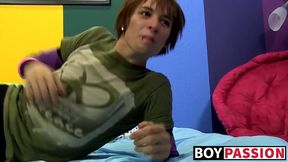 Young gays play with body paint before rough anal pounding