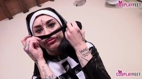 Horny Tattoed Italian Nun Denise Takes Off Her Pantyhose After Getting Horny, All The Time Talking T