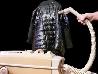 Vacuuming Girlfriend's Ebony Titanium Down Jacket with Electrolux AP200