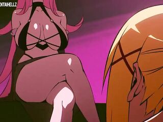Anime Lesbo domme strapons anal and fills it with creampie
