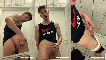 The boy jerks off a big cock in a public metro toilet and cums Prinz-Alexy