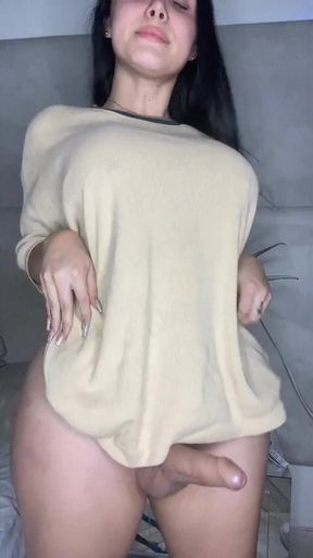 Trans girl shows off her cock to a surprised audience