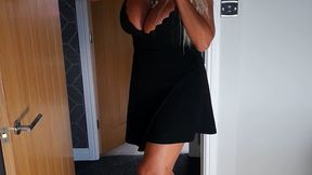 Nikkichick crushes many small cars and a car garage in big clear stilettos heels toy car crush full body view