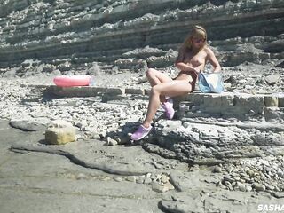 Excellent kinky nudist beauty in sunglasses sucks & rides a giant sex tool in public beach - Sasha Bikeyeva