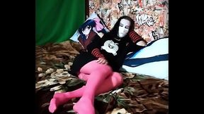 DashaNoihara #9 - Pink pantyhose tease and jerk off   bottom view