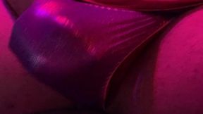 Panty Cum in a Purple Satin Thong