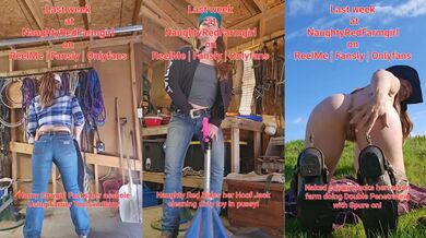 Redhead cowgirl stretches her gaping asshole with a farrier tool