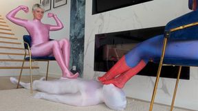 Pink Panther Ruslana And Spider Girl Weronika Rule Over White Shadow Next To Fire Place - Part 1