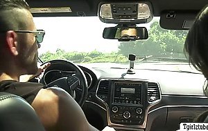 TS hitch hiker Lena Moon gets her ass barebacked by big cock