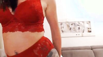 Lusty MILF in red lingerie will masturbate just for your eyes