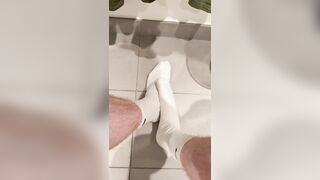 Lad fellow nuzzles messy milky socks