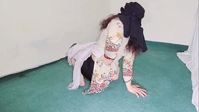 Amateur Muslim Maid Caught Showing Ass through Black Transparent Trouser/ Pajama Cleaning Carpit and dirty talking in Clear Hindi Audio