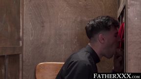 FatherXXX.com - Priest confesses his lust, sucks twink off, and mounts him for a raw